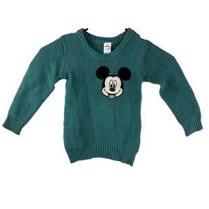 Disney Junior Mickey Mouse Toddler Sweater 2T Green Knit Pullover‎ Crewneck